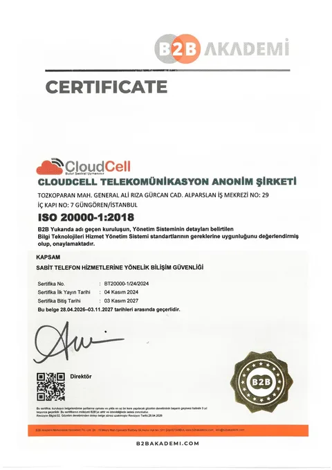 ISO 20000-1 belgesi ön izlemesi
